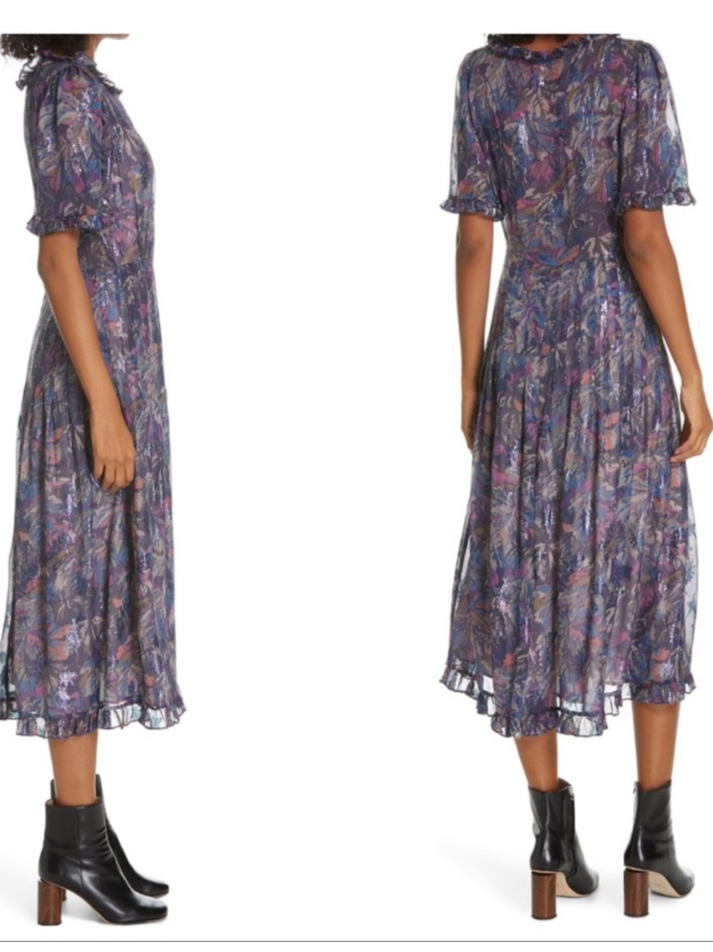 Rebecca Taylor Dress Womens 6 Amethyst Purple Giverney Fleur Silk Ruffle - Picture 5 of 13